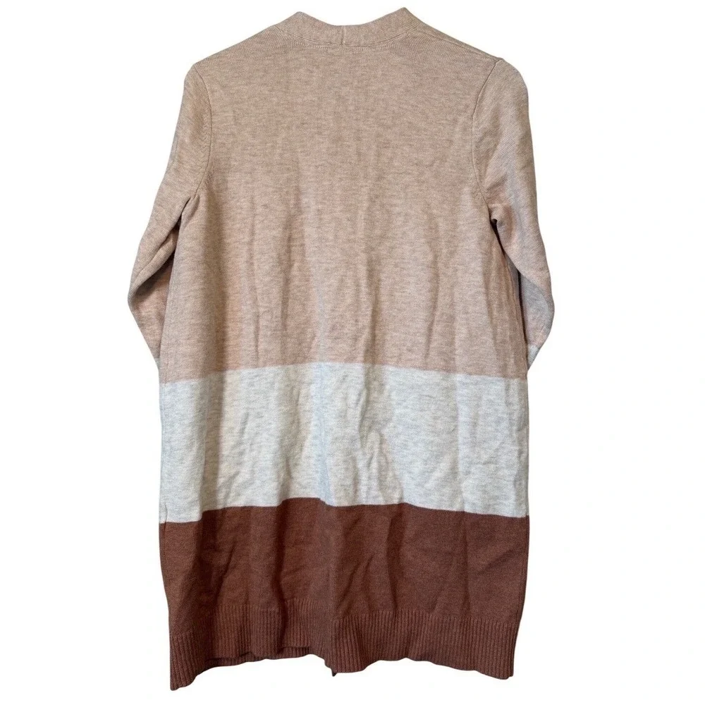 J. Jill Colorblock Cardigan Minimalist Women M Tan Cream Brown Earth Tones NEW